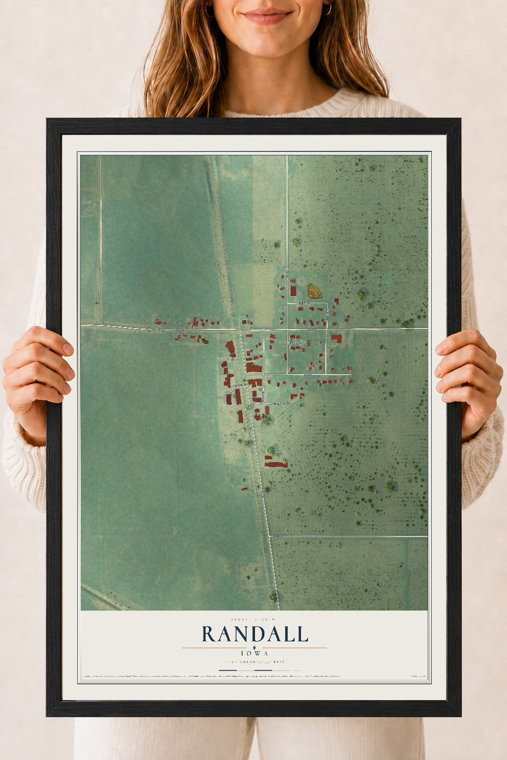 Map of Randall, Iowa, 18 x 24 inch print in a black wood frame