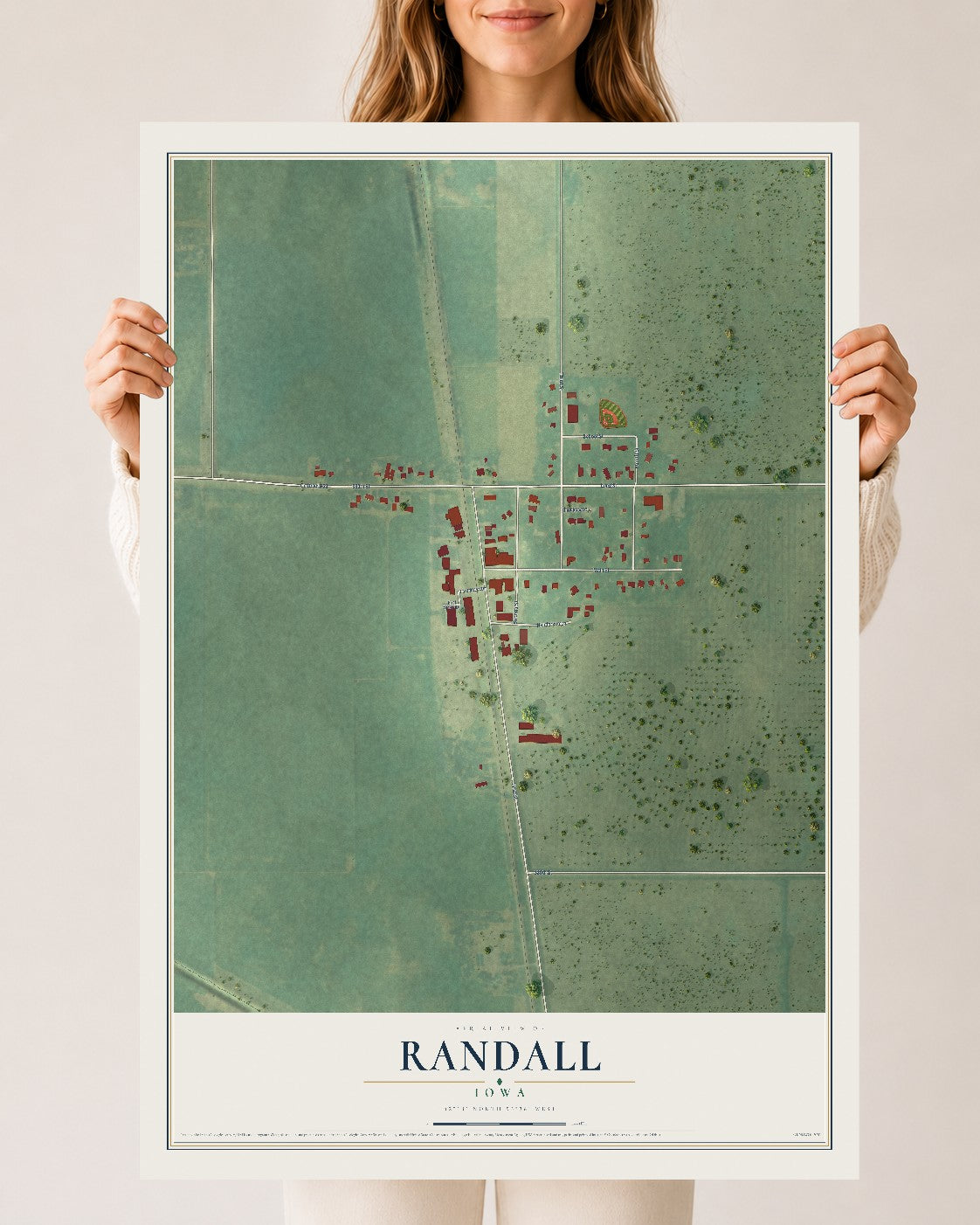 Map of Randall, Iowa, 24 x 36 inch unframed archival matte print