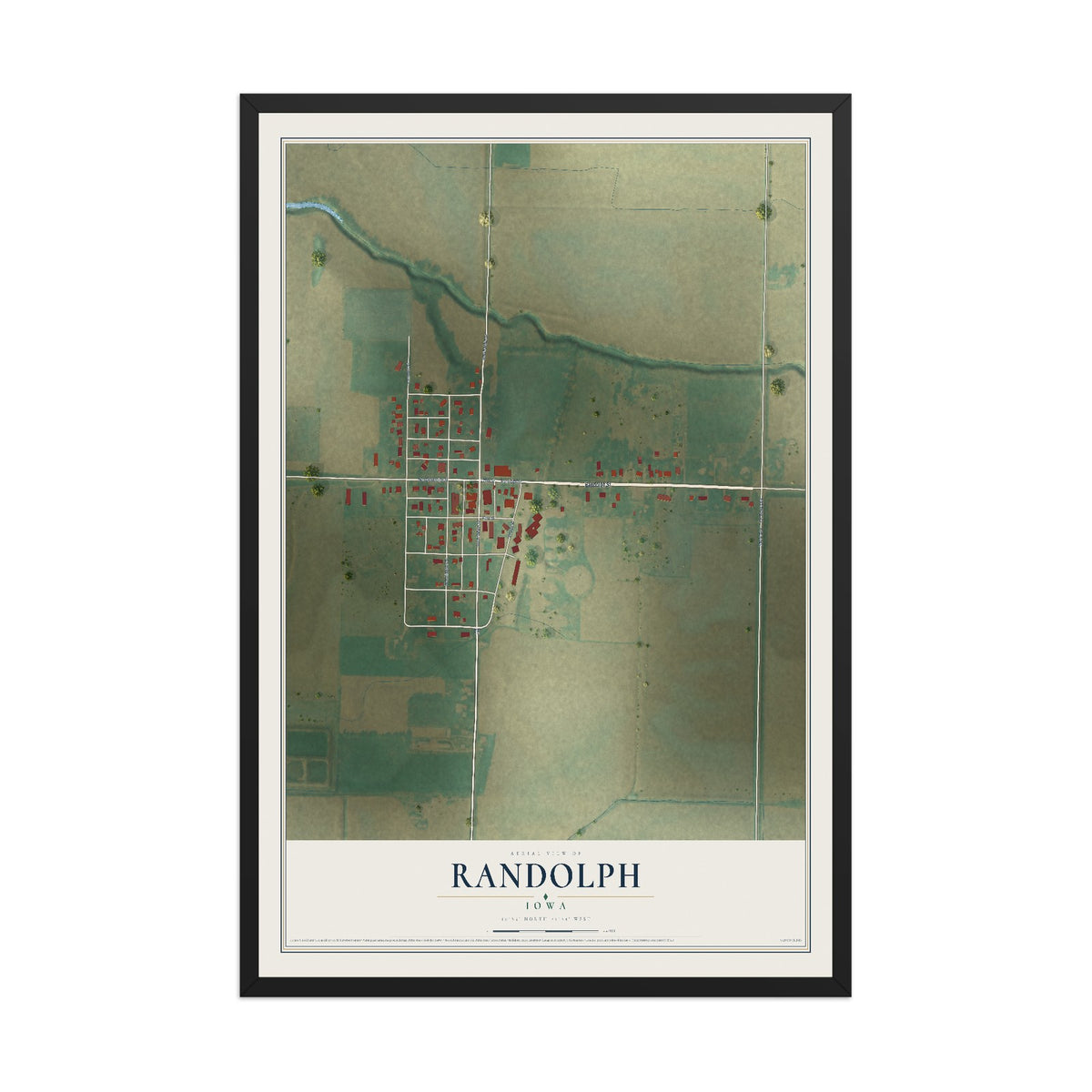 Map of Randolph, Iowa, 12 x 18 inch print in a black wood frame