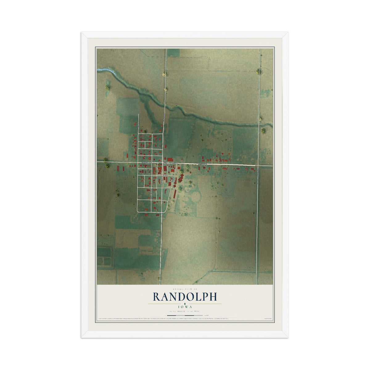 Map of Randolph, Iowa, 12 x 18 inch print in a white wood frame