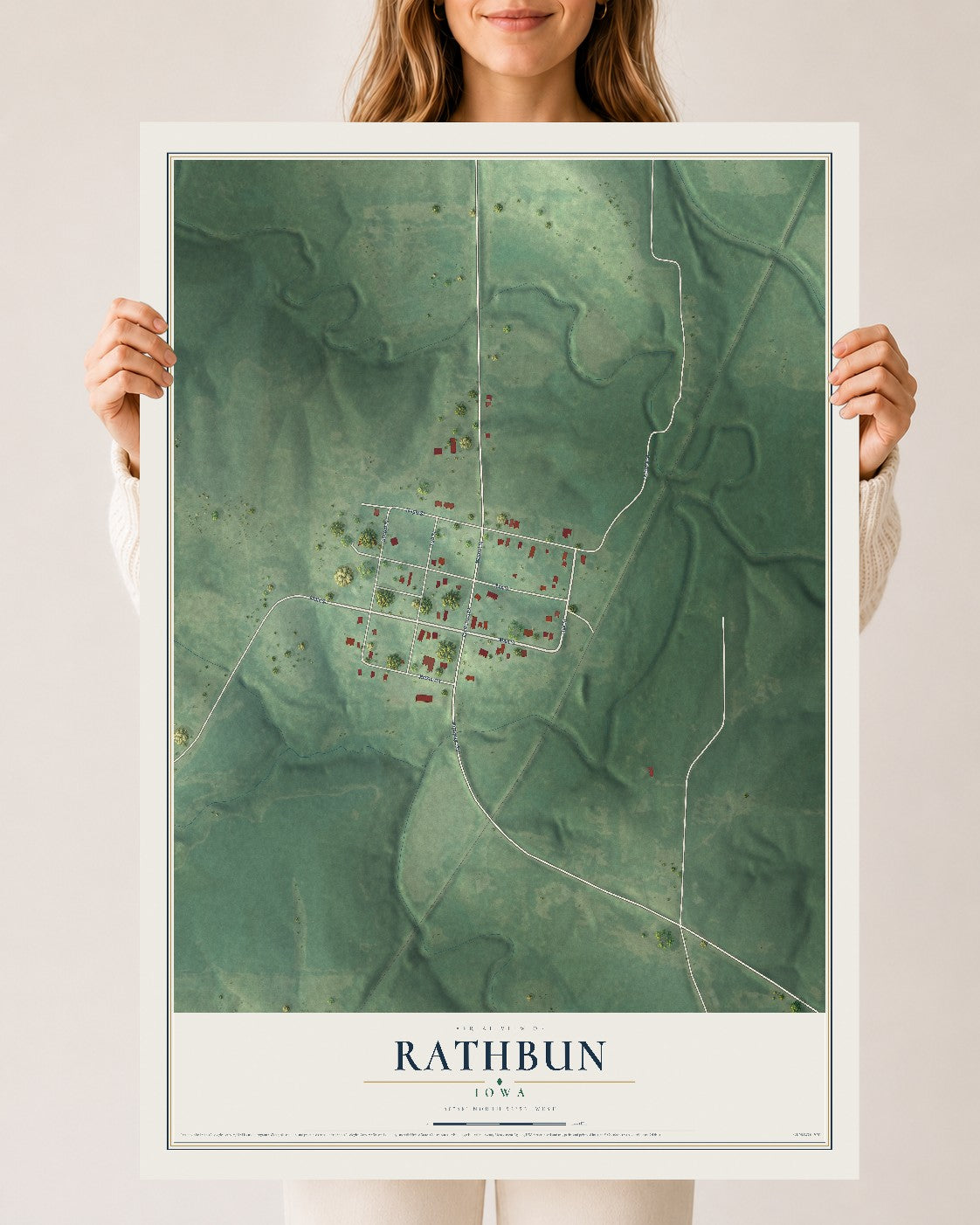 Map of Rathbun, Iowa, 24 x 36 inch unframed archival matte print