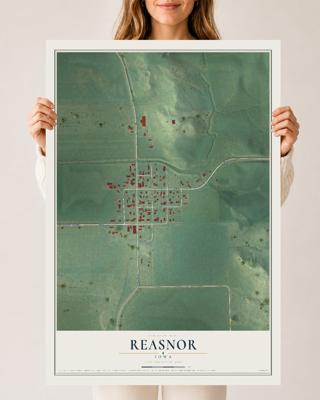 Map of Reasnor, Iowa, 24 x 36 inch unframed archival matte print