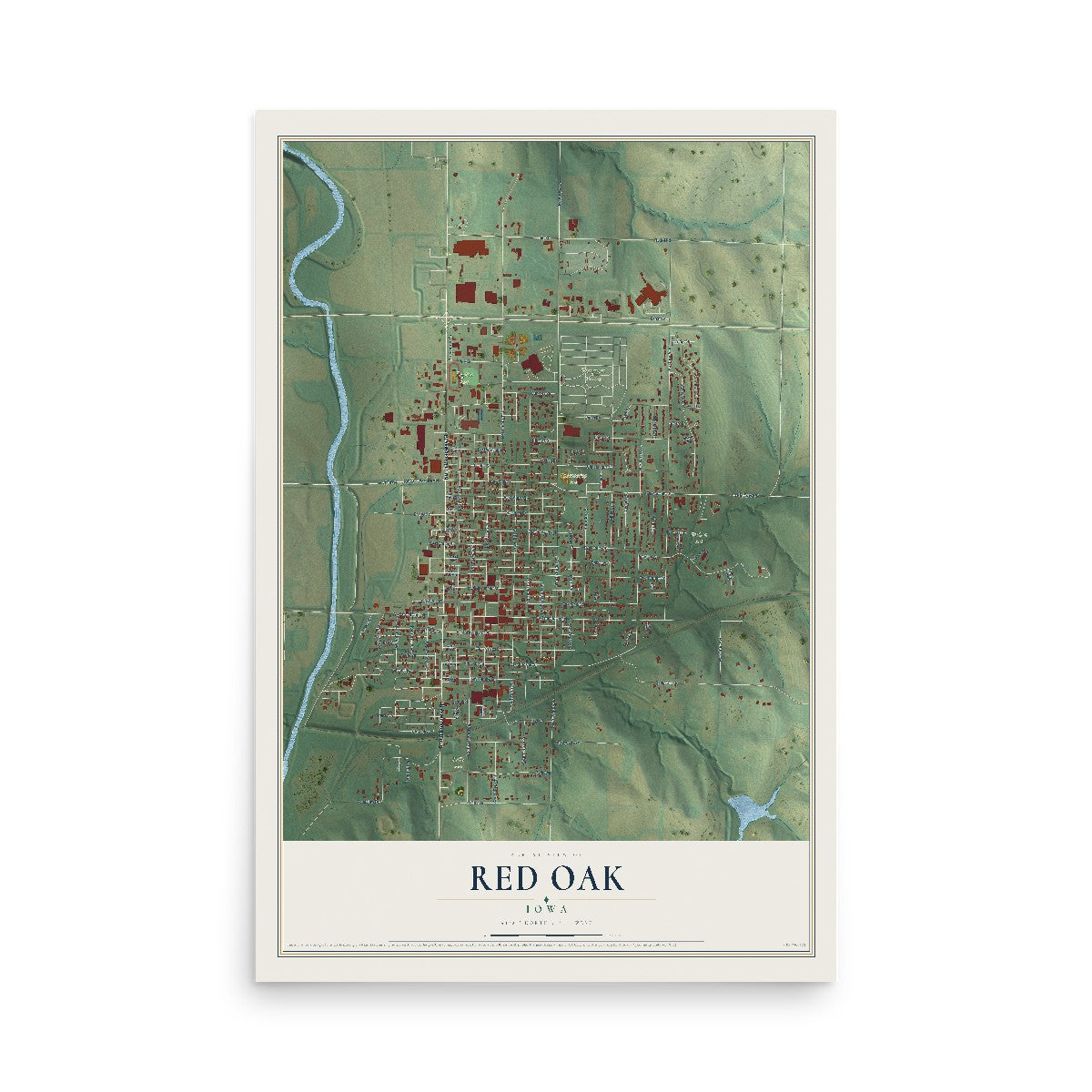 Map of Red Oak, Iowa, 12 x 18 inch unframed archival matte print