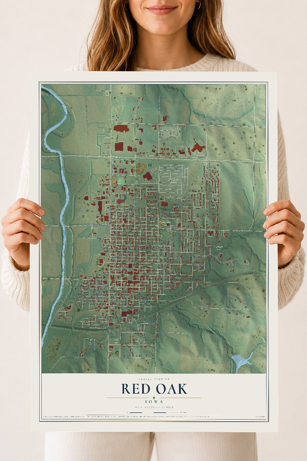 Map of Red Oak, Iowa, 18 x 24 inch unframed archival matte print