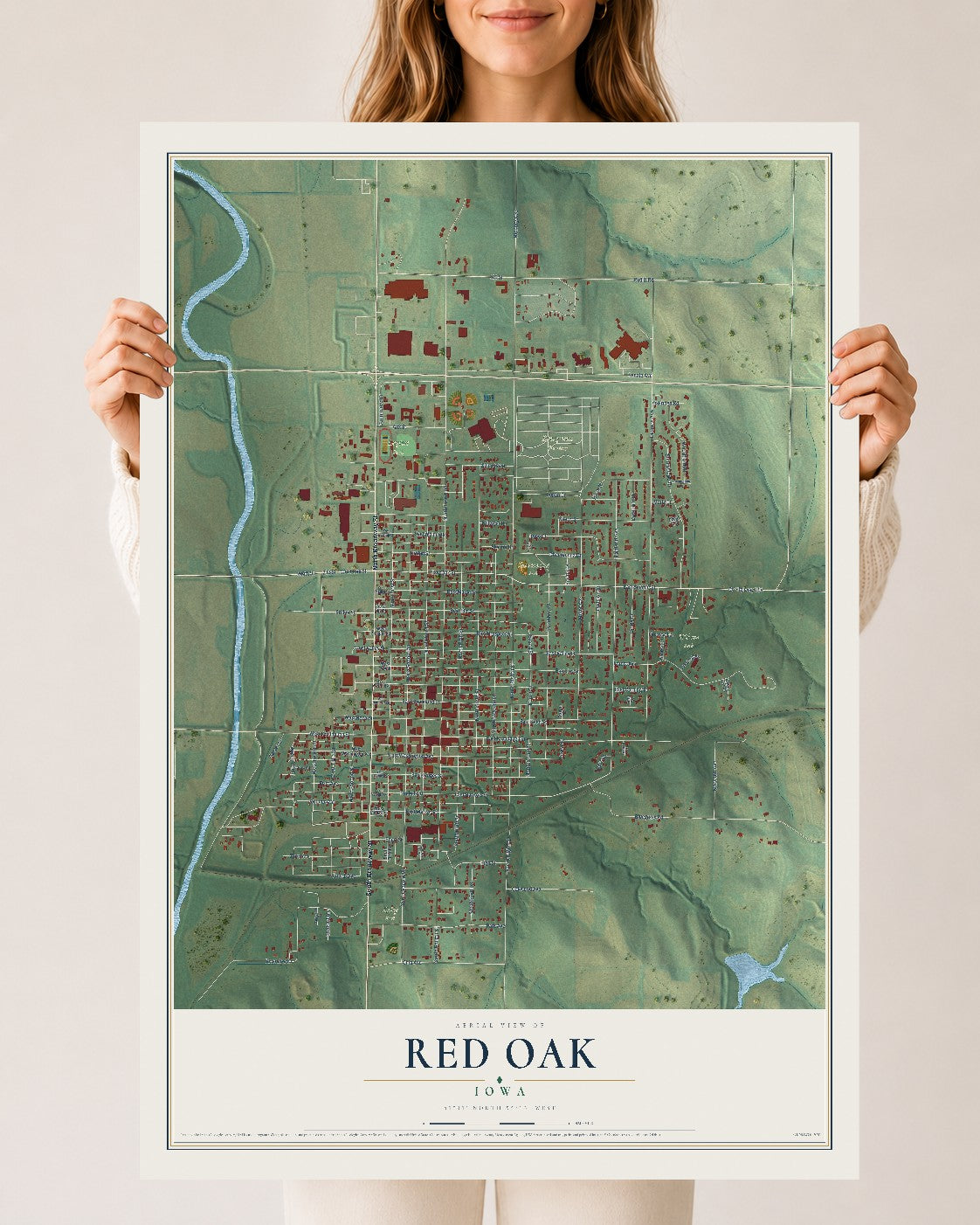Map of Red Oak, Iowa, 24 x 36 inch unframed archival matte print