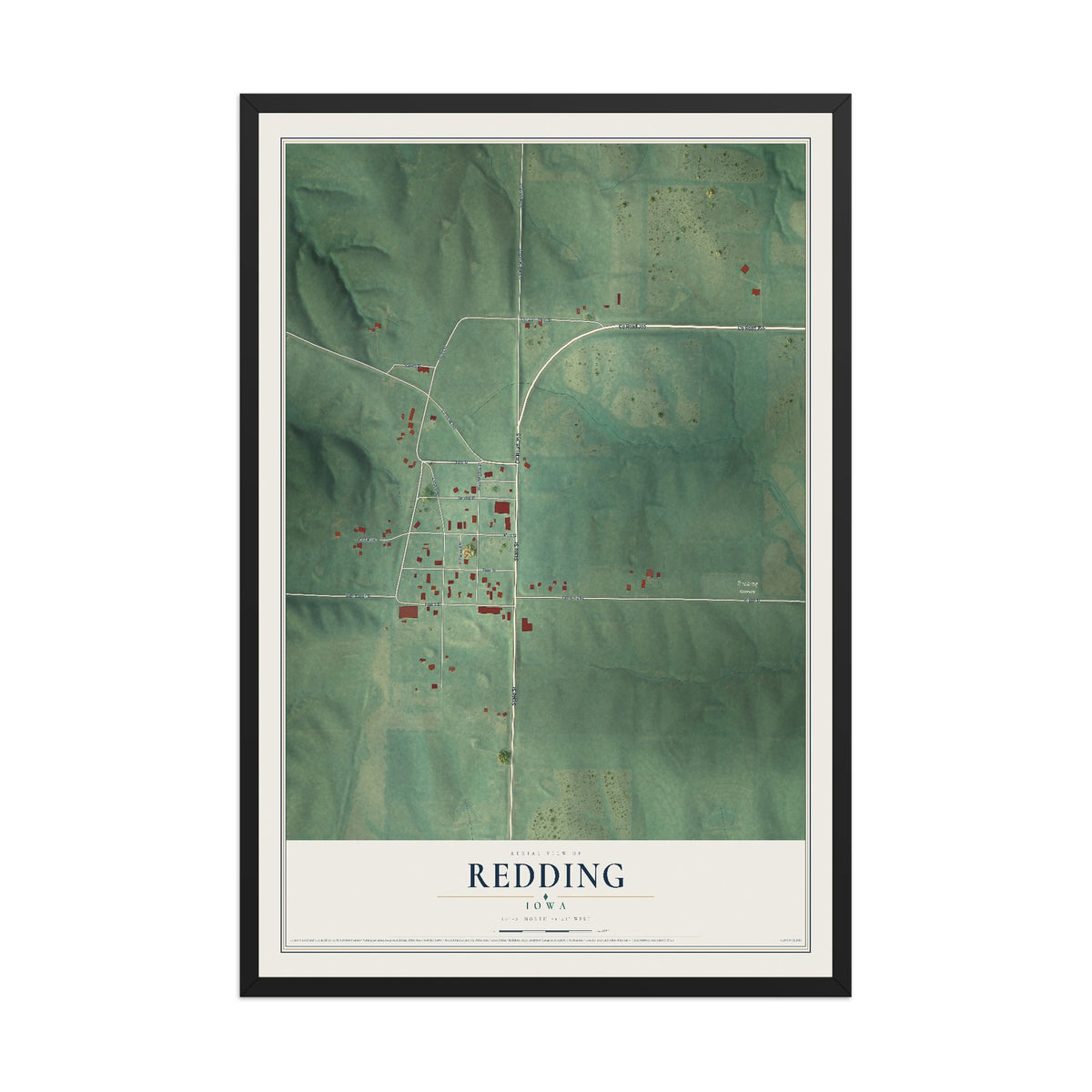 Map of Redding, Iowa, 12 x 18 inch print in a black wood frame
