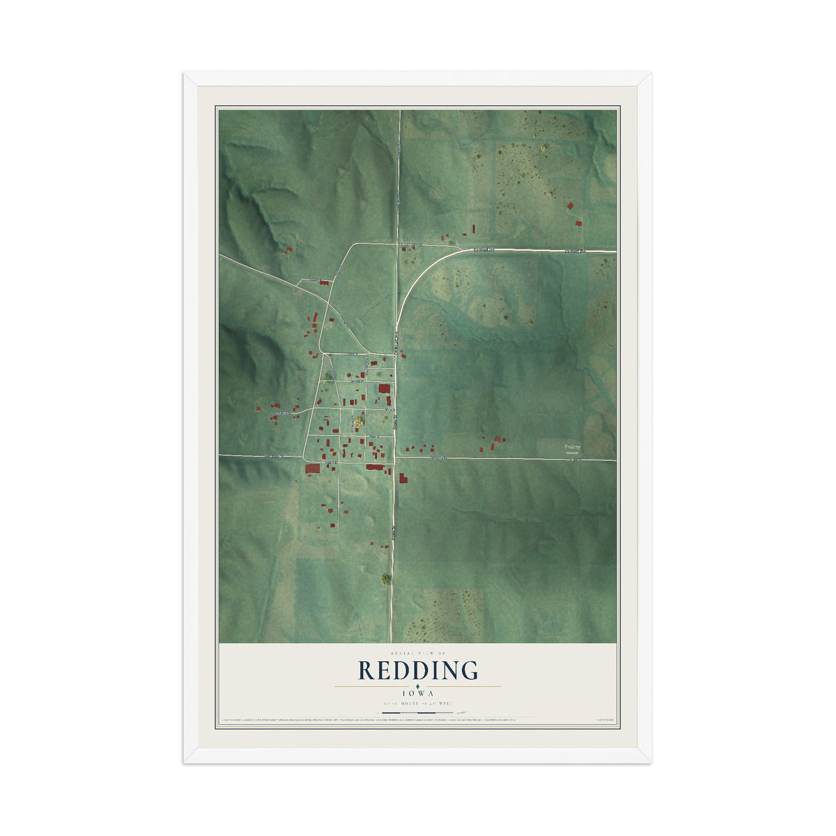Map of Redding, Iowa, 12 x 18 inch print in a white wood frame