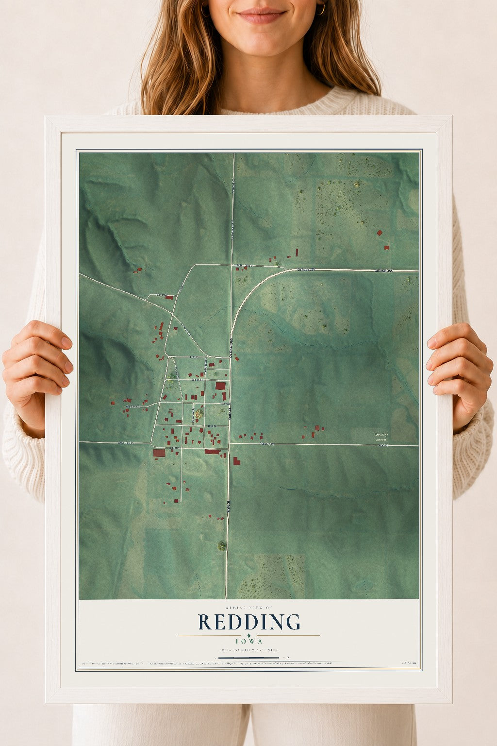 Map of Redding, Iowa, 18 x 24 inch print in a white wood frame