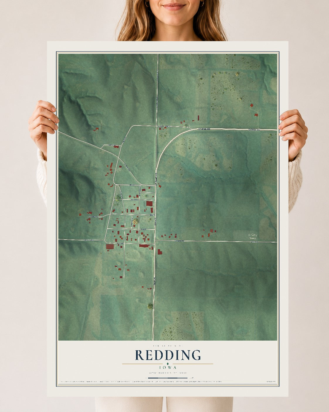 Map of Redding, Iowa, 24 x 36 inch unframed archival matte print