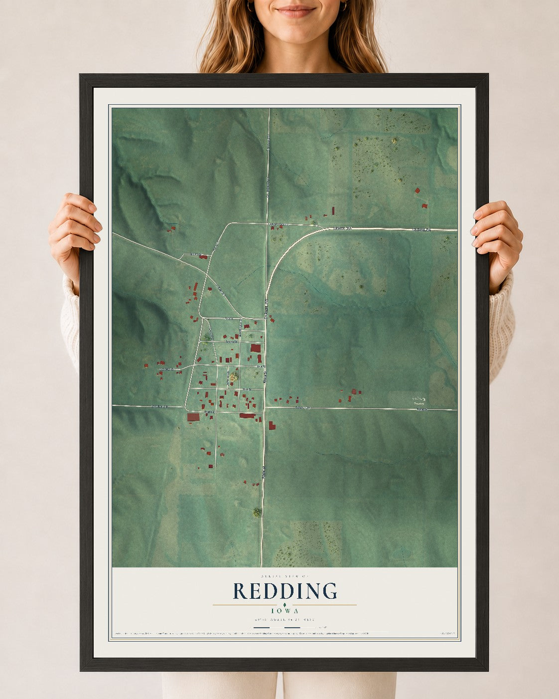 Map of Redding, Iowa, 24 x 36 inch print in a black wood frame