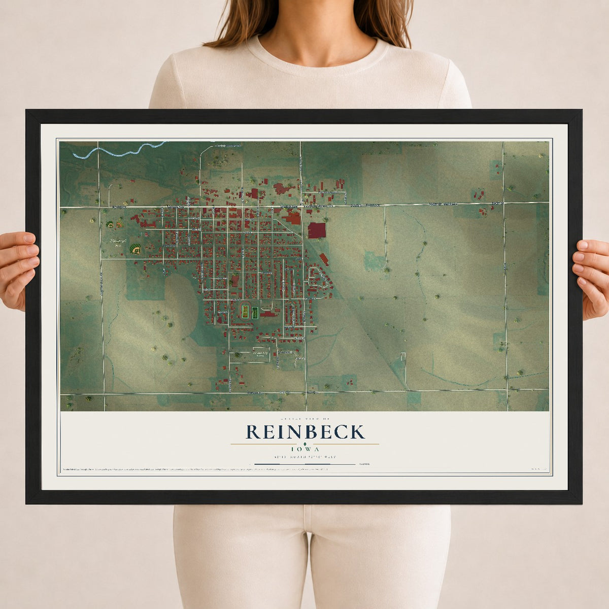 Map of Reinbeck, Iowa, 18 x 24 inch print in a black wood frame