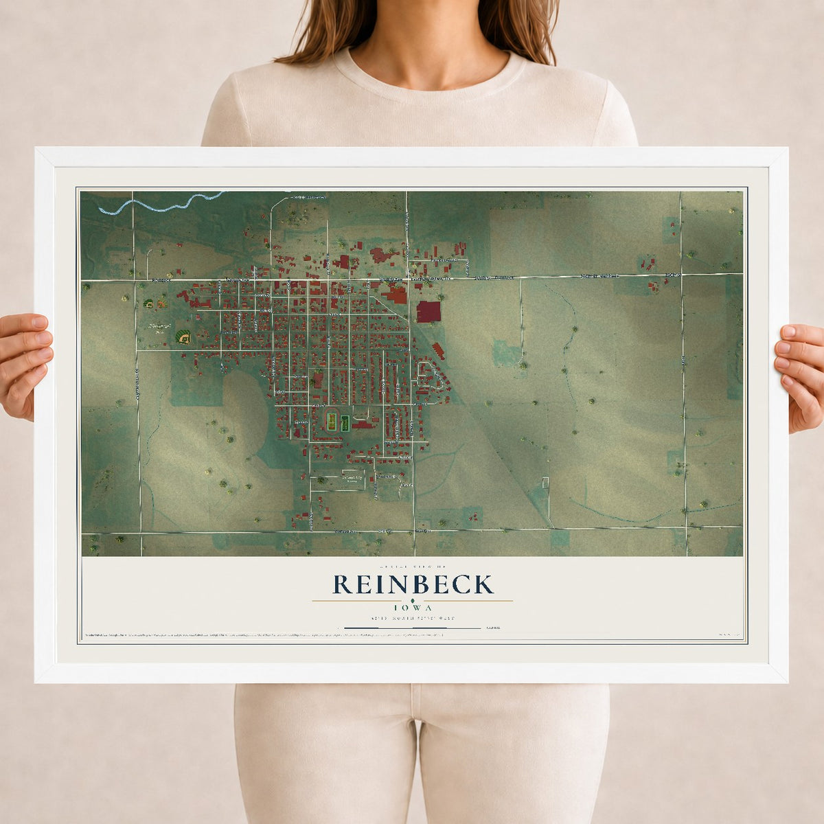 Map of Reinbeck, Iowa, 18 x 24 inch print in a white wood frame