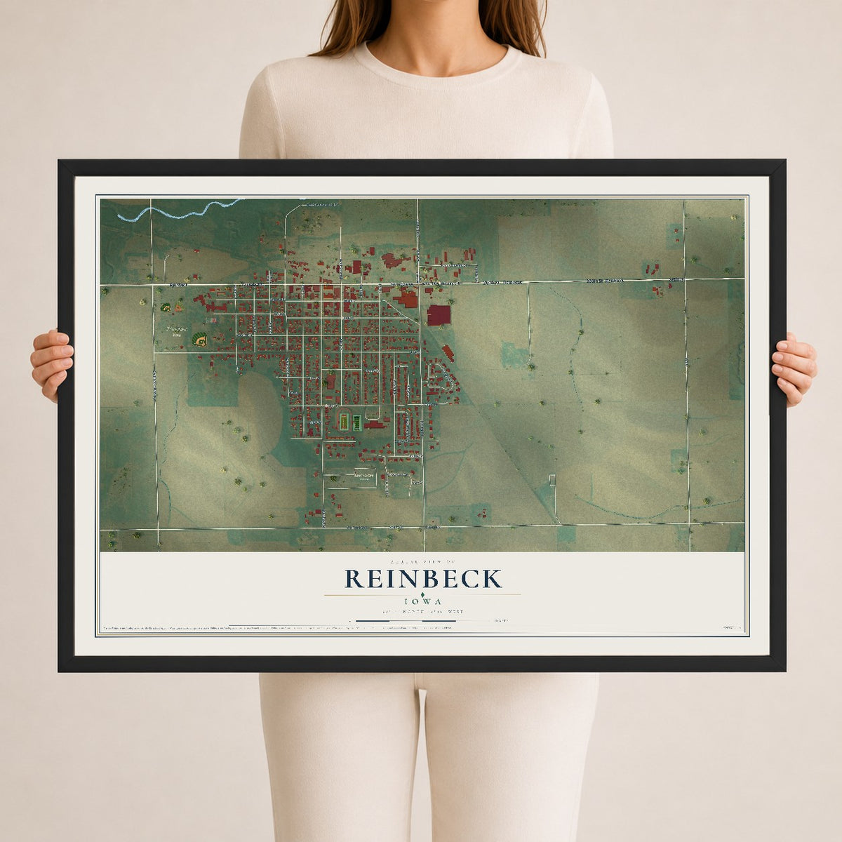 Map of Reinbeck, Iowa, 24 x 36 inch print in a black wood frame