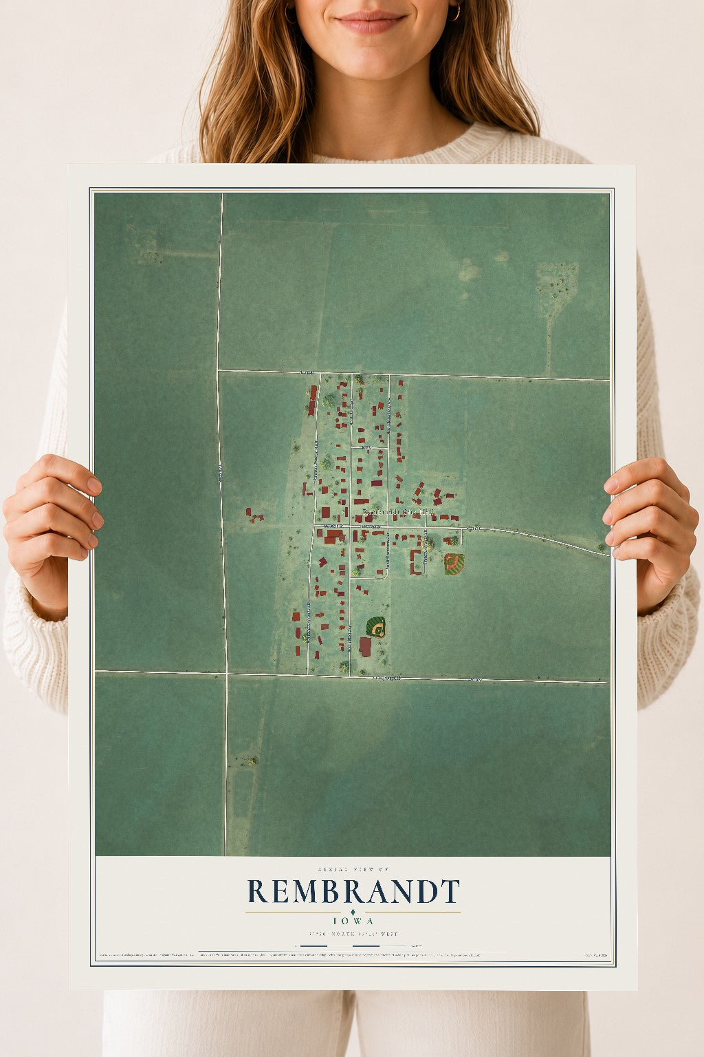 Map of Rembrandt, Iowa, 18 x 24 inch unframed archival matte print