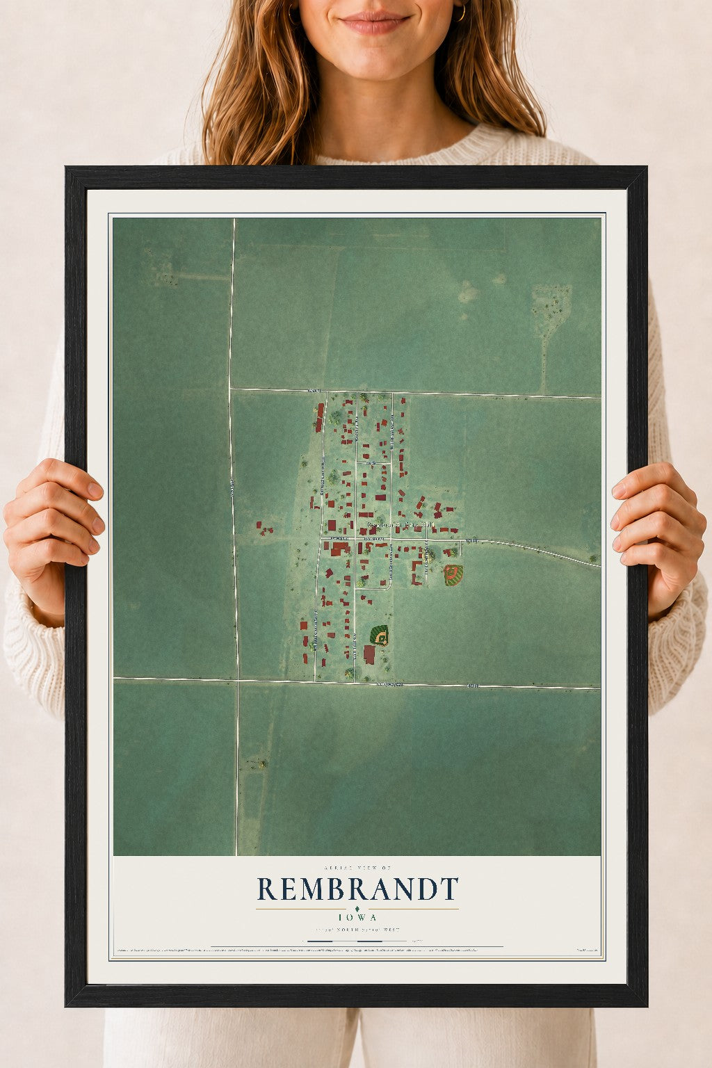 Map of Rembrandt, Iowa, 18 x 24 inch print in a black wood frame