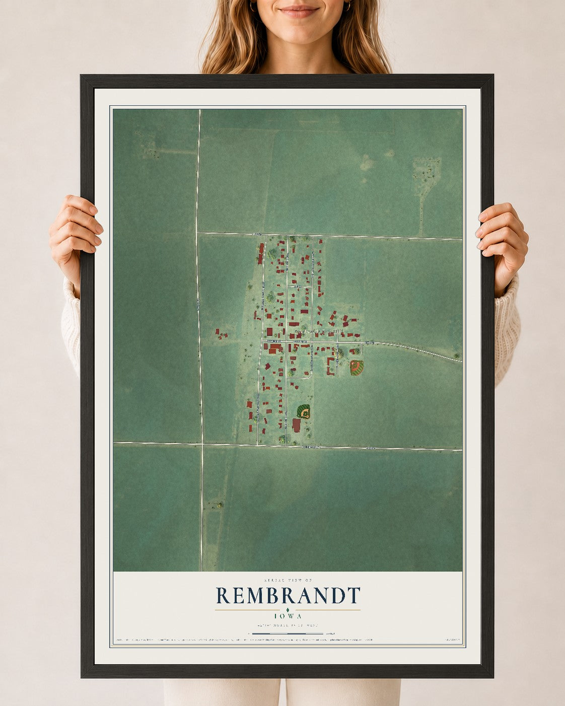 Map of Rembrandt, Iowa, 24 x 36 inch print in a black wood frame