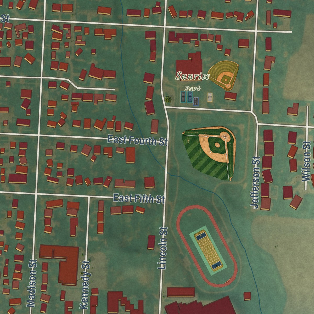 Second close-up of the map of Remsen, Iowa print showing more streets and buildings