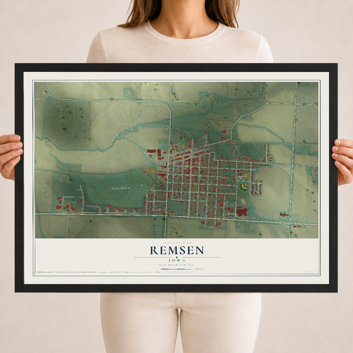Map of Remsen, Iowa, 18 x 24 inch print in a black wood frame