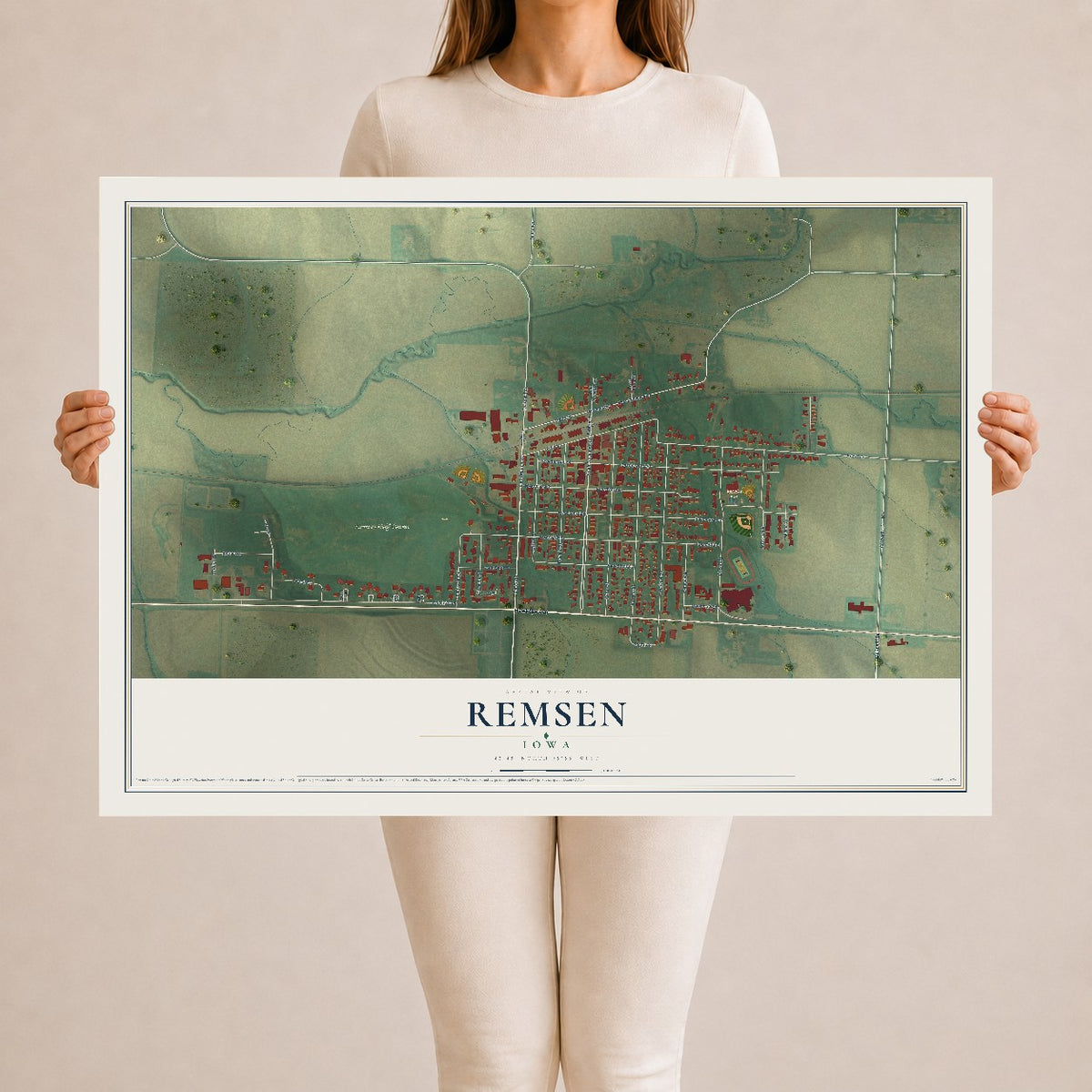 Map of Remsen, Iowa, 24 x 36 inch unframed archival matte print