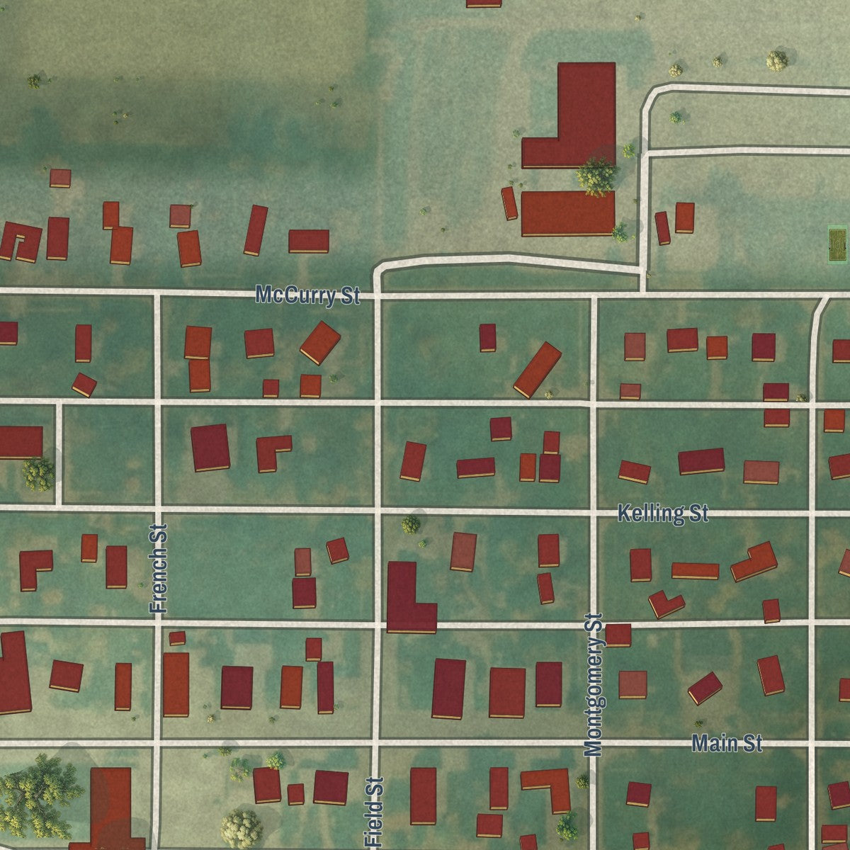 Close-up of the map of Renwick, Iowa print showing street and building detail