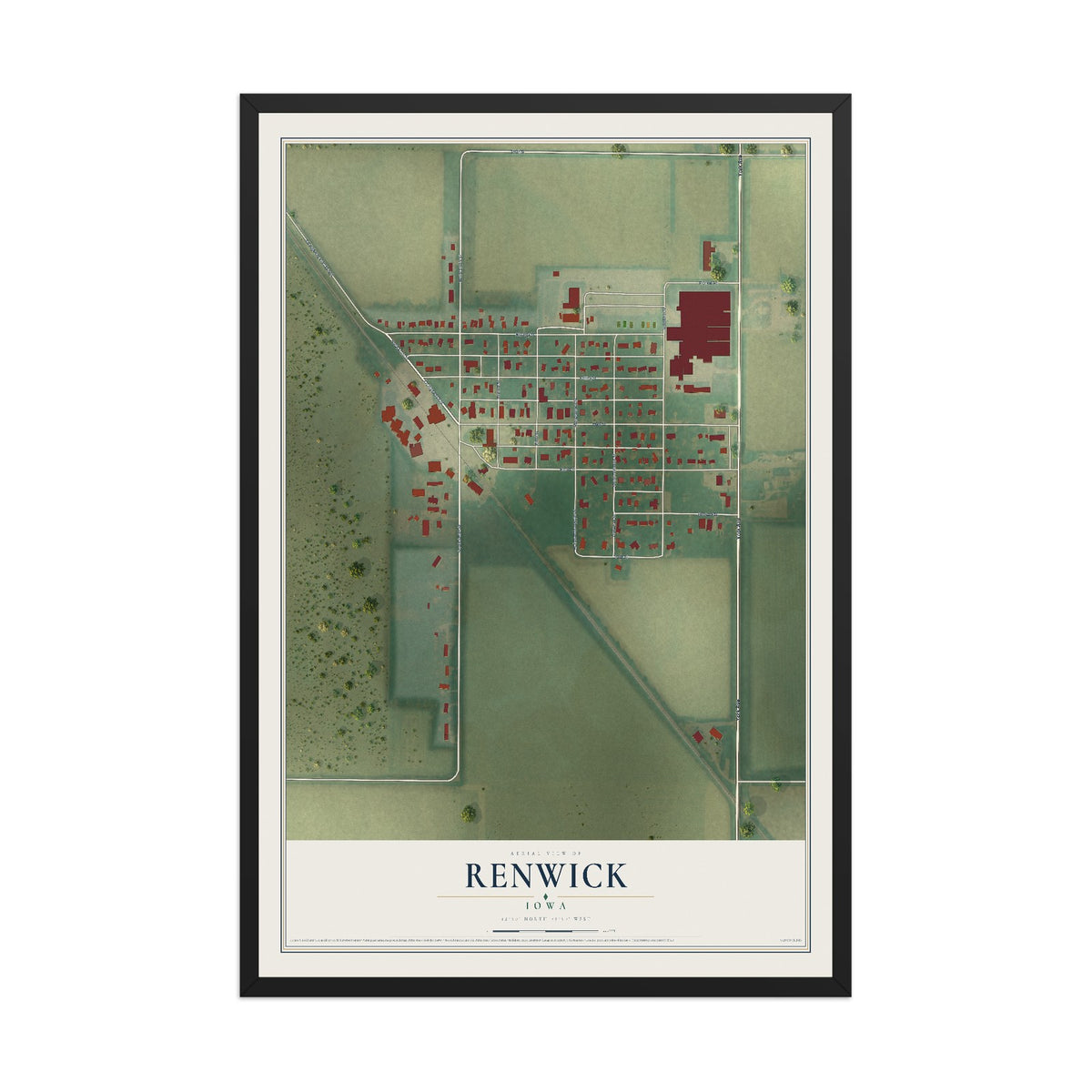 Map of Renwick, Iowa, 12 x 18 inch print in a black wood frame