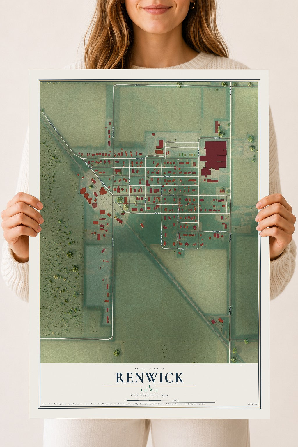 Map of Renwick, Iowa, 18 x 24 inch unframed archival matte print