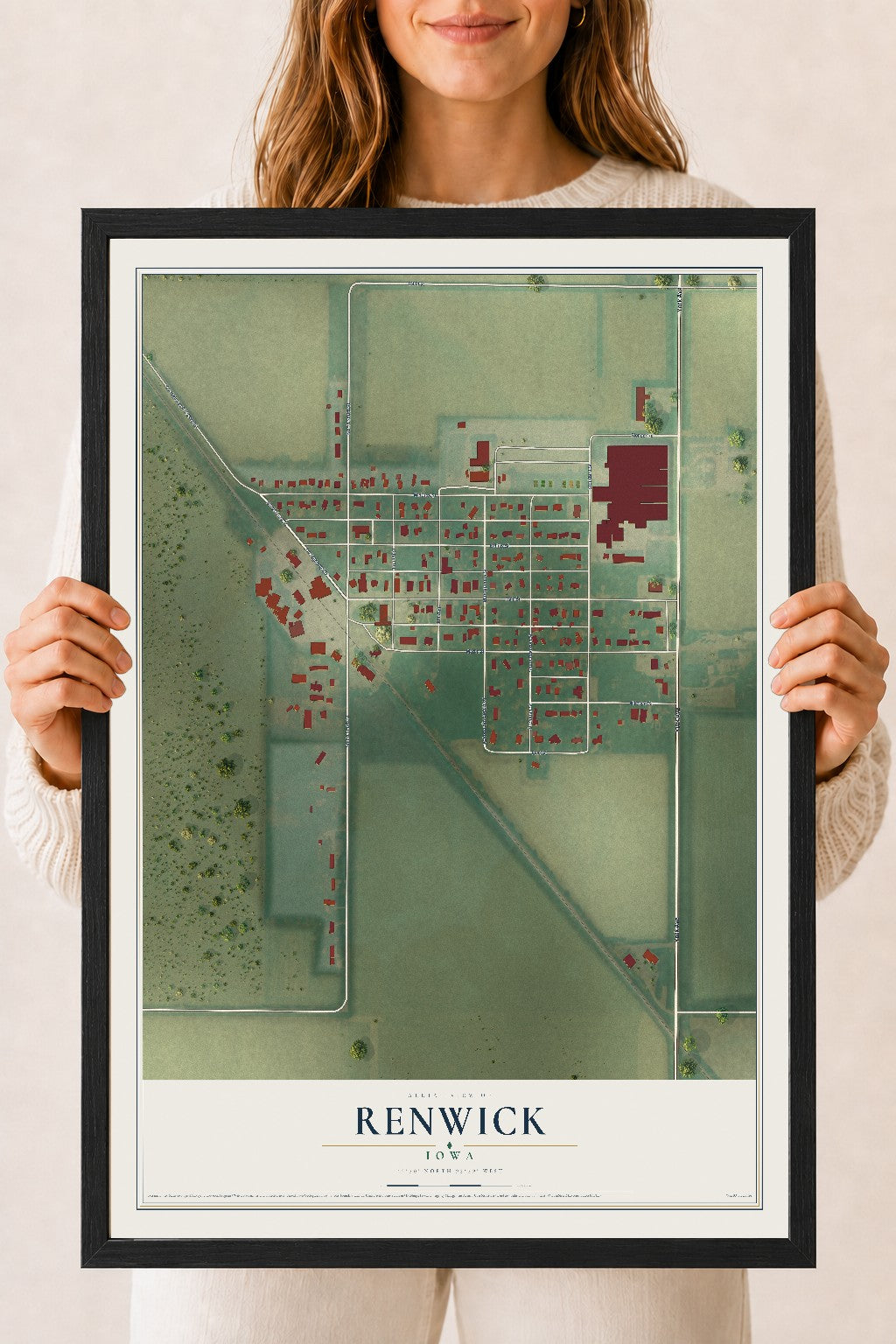 Map of Renwick, Iowa, 18 x 24 inch print in a black wood frame