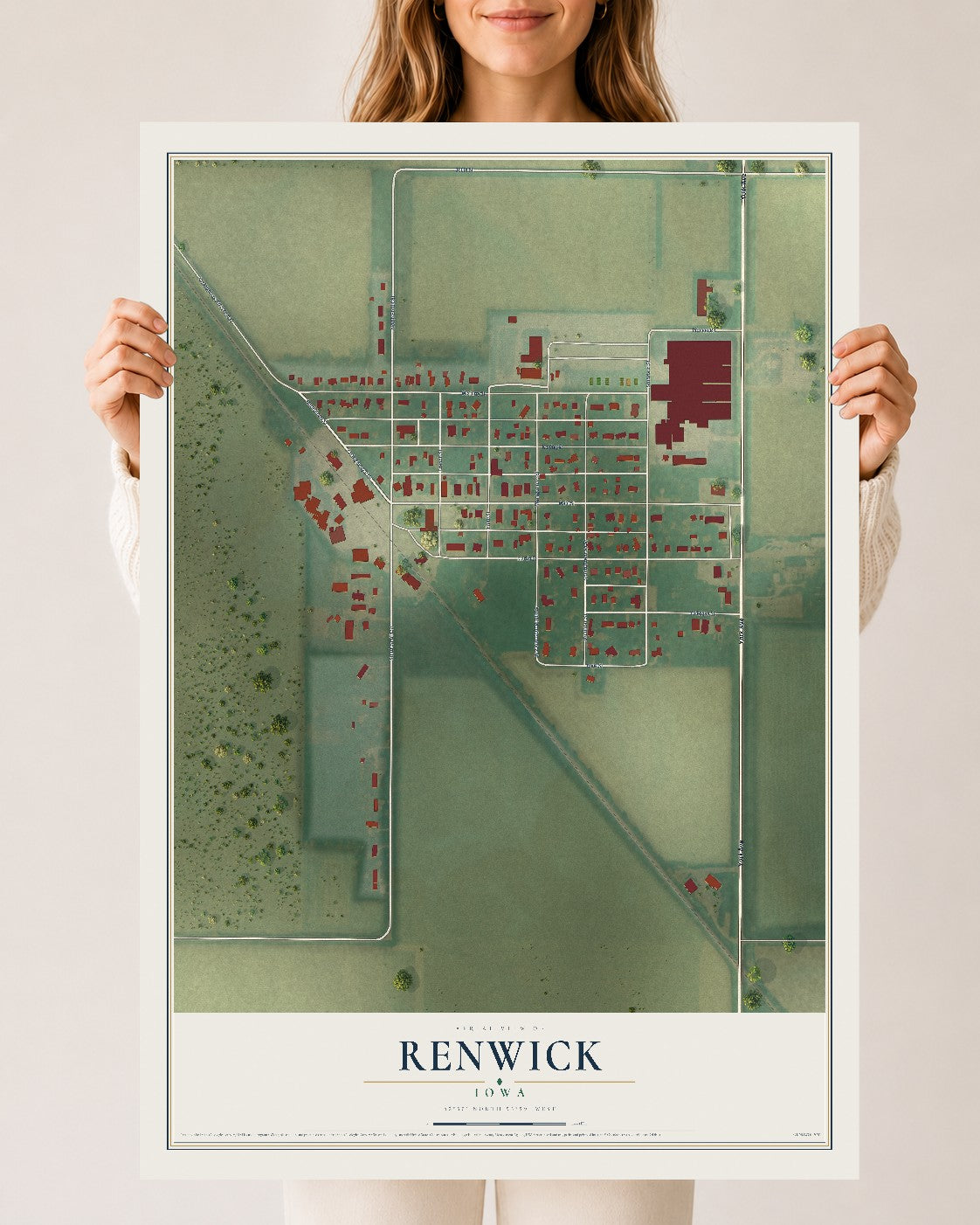 Map of Renwick, Iowa, 24 x 36 inch unframed archival matte print