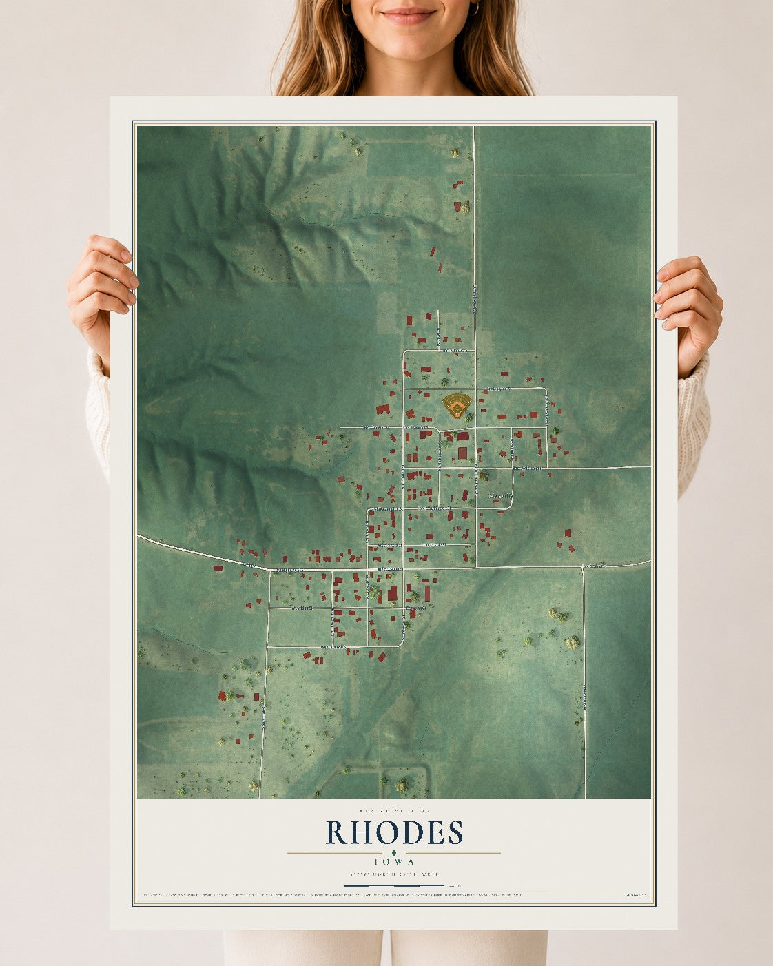 Map of Rhodes, Iowa, 24 x 36 inch unframed archival matte print