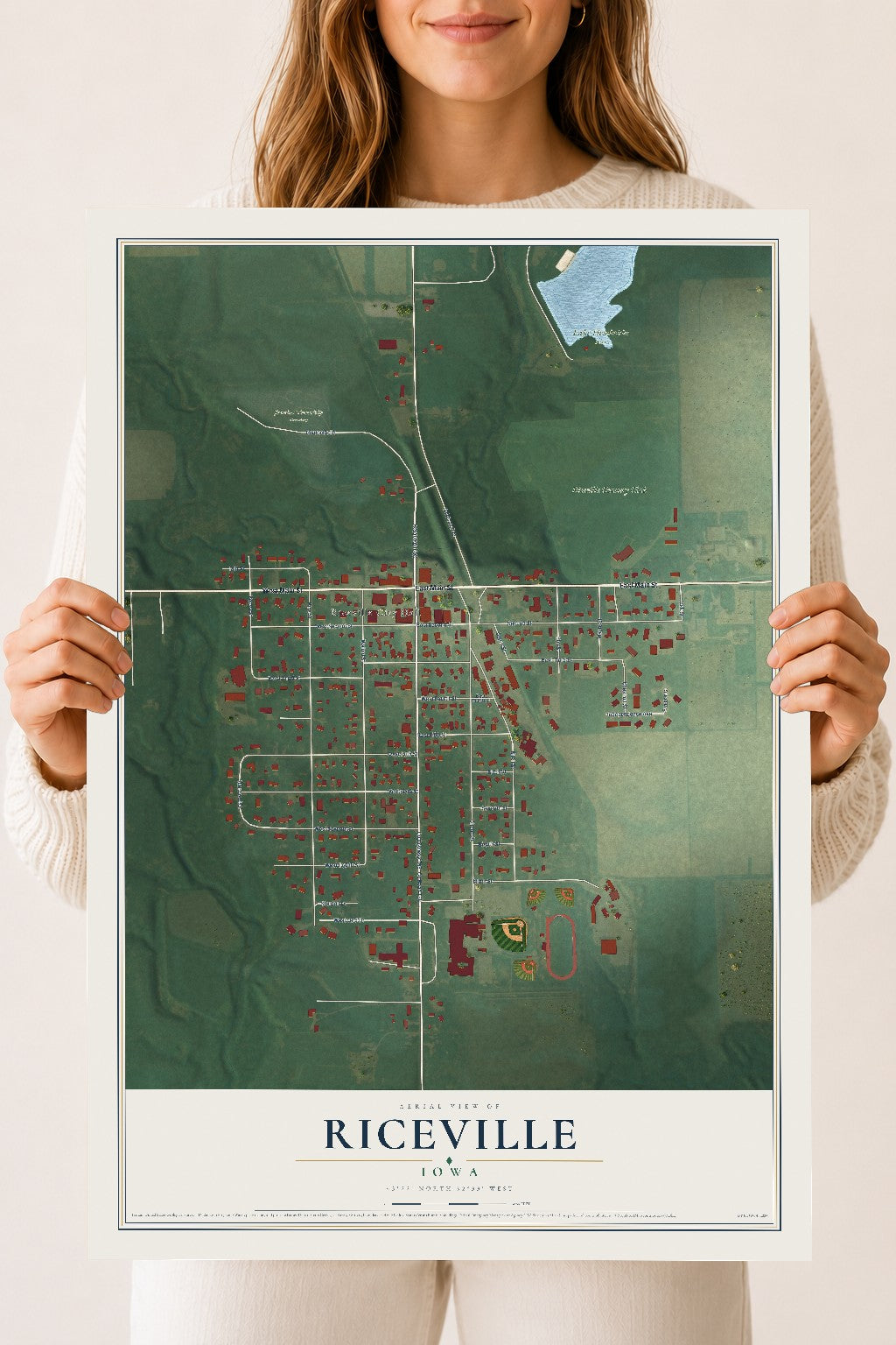 Map of Riceville, Iowa, 18 x 24 inch unframed archival matte print
