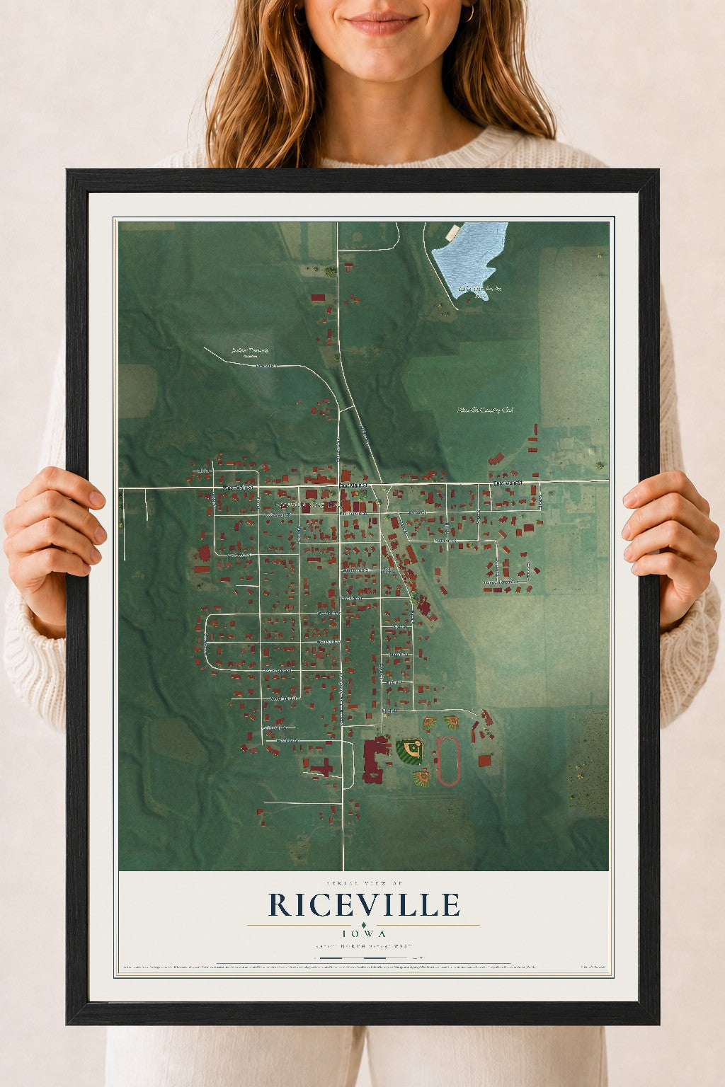 Map of Riceville, Iowa, 18 x 24 inch print in a black wood frame
