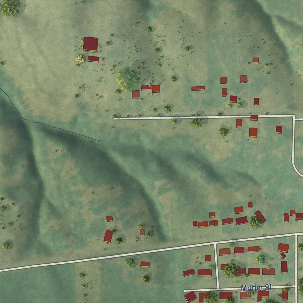Second close-up of the map of Richland, Iowa print showing more streets and buildings