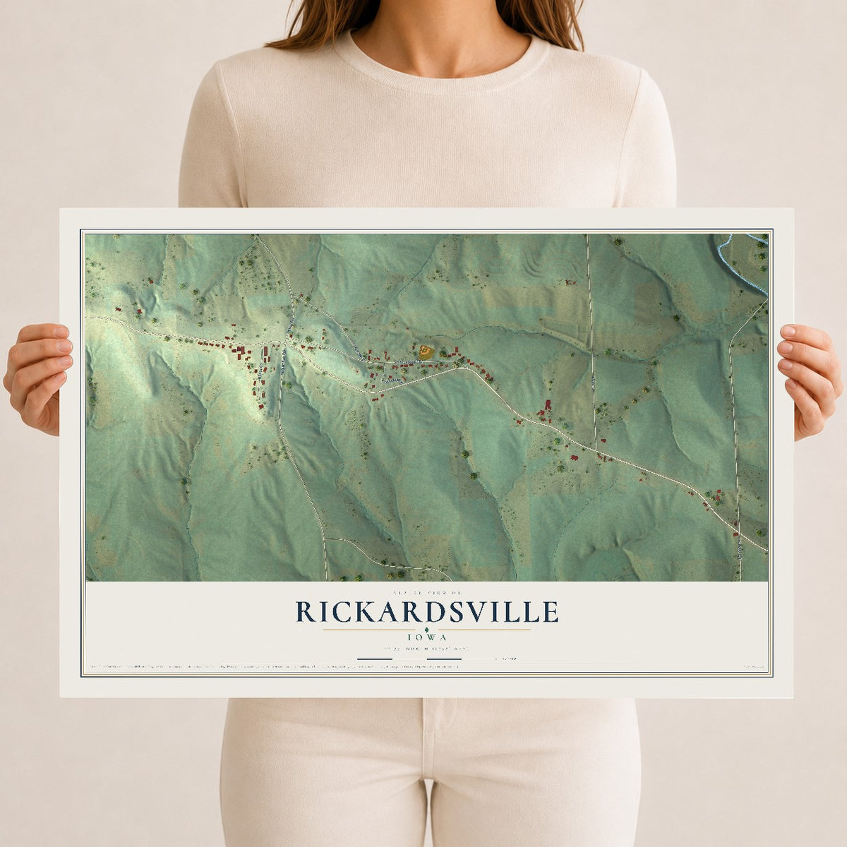 Map of Rickardsville, Iowa, 12 x 18 inch unframed archival matte print