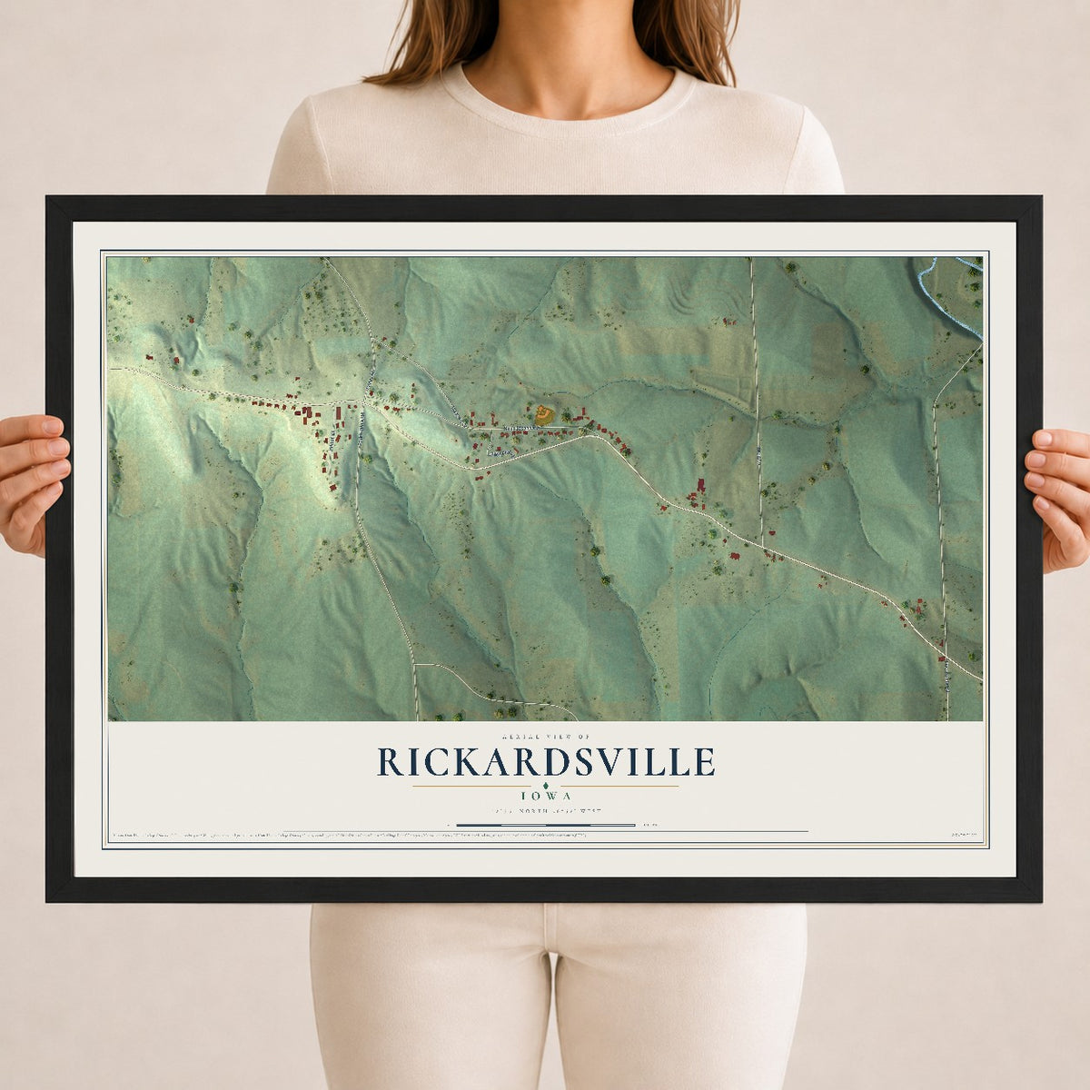 Map of Rickardsville, Iowa, 18 x 24 inch print in a black wood frame