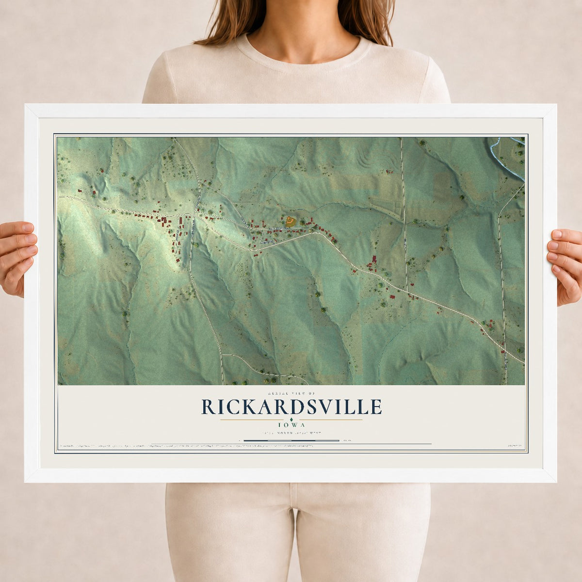 Map of Rickardsville, Iowa, 18 x 24 inch print in a white wood frame