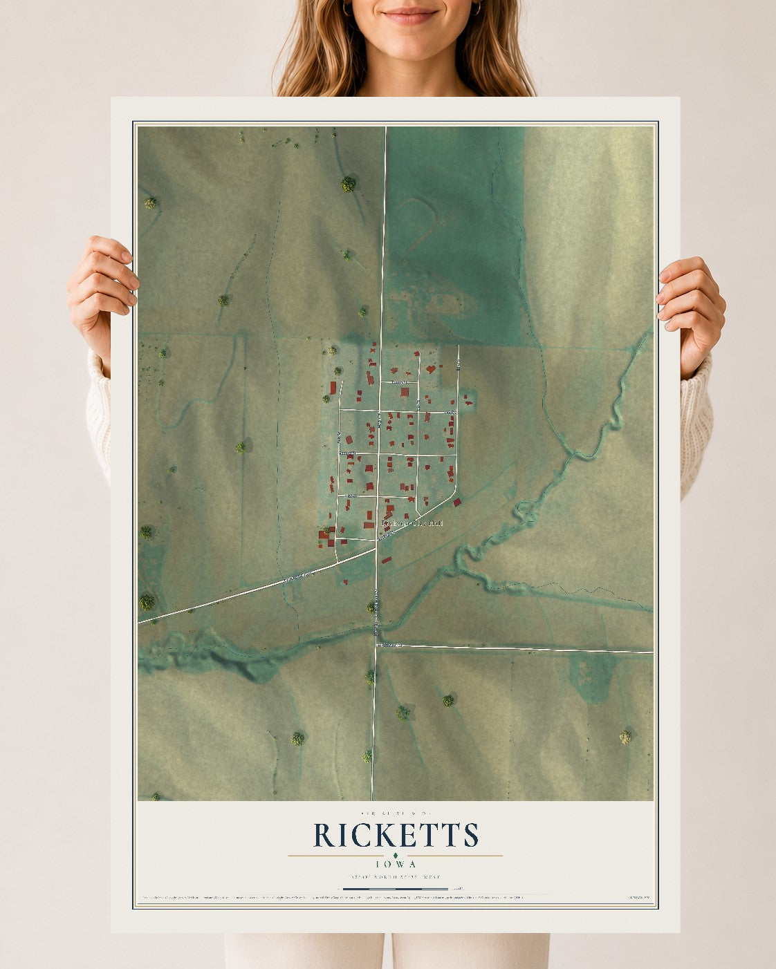 Map of Ricketts, Iowa, 24 x 36 inch unframed archival matte print