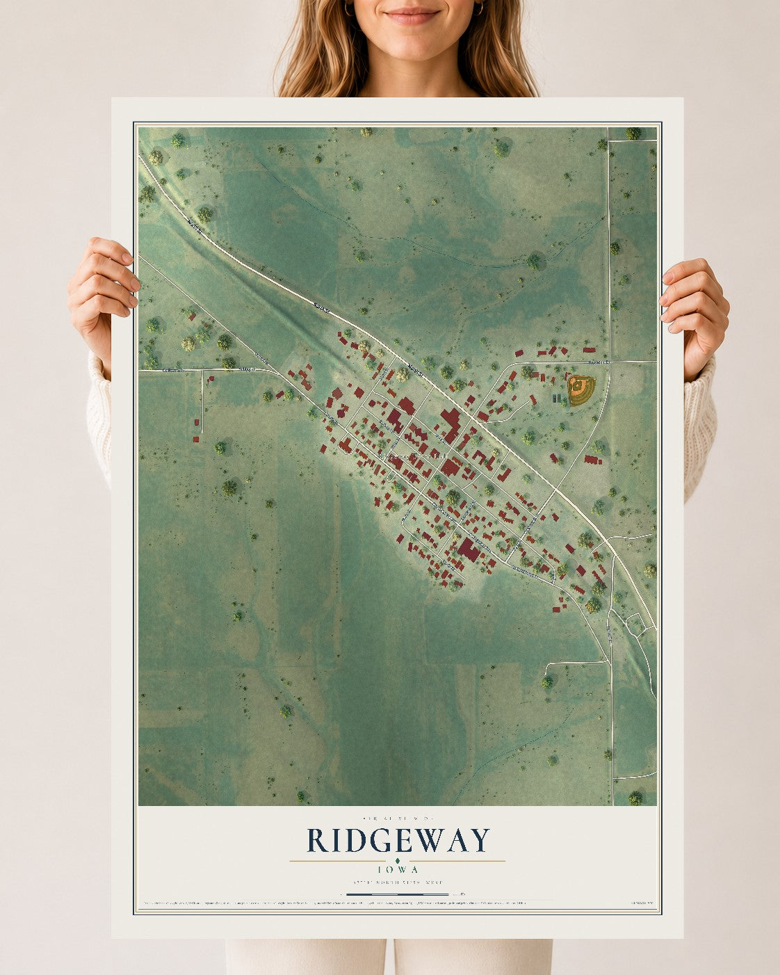 Map of Ridgeway, Iowa, 24 x 36 inch unframed archival matte print