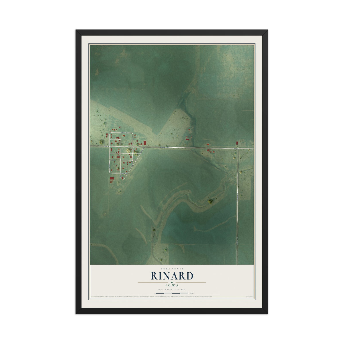 Map of Rinard, Iowa, 12 x 18 inch print in a black wood frame