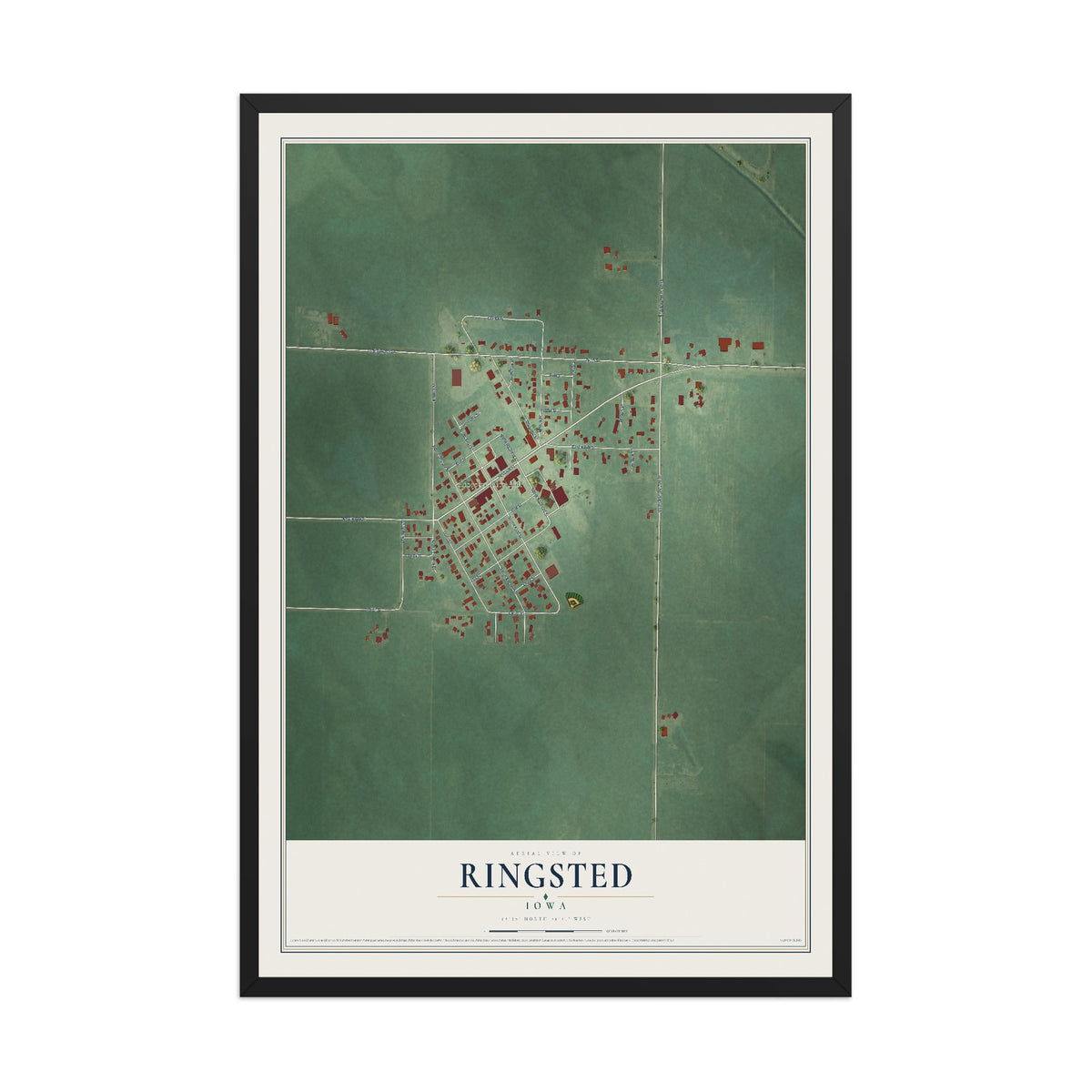 Map of Ringsted, Iowa, 12 x 18 inch print in a black wood frame