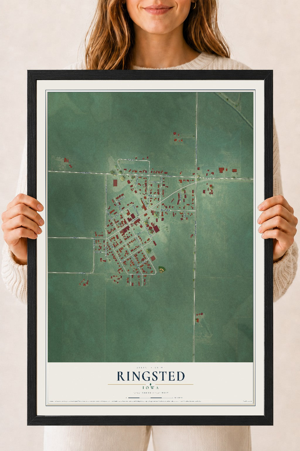 Map of Ringsted, Iowa, 18 x 24 inch print in a black wood frame