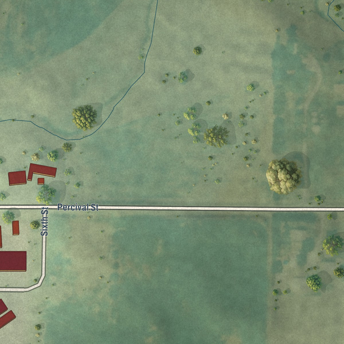 Second close-up of the map of Rippey, Iowa print showing more streets and buildings