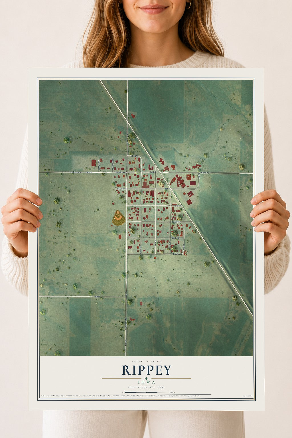 Map of Rippey, Iowa, 18 x 24 inch unframed archival matte print