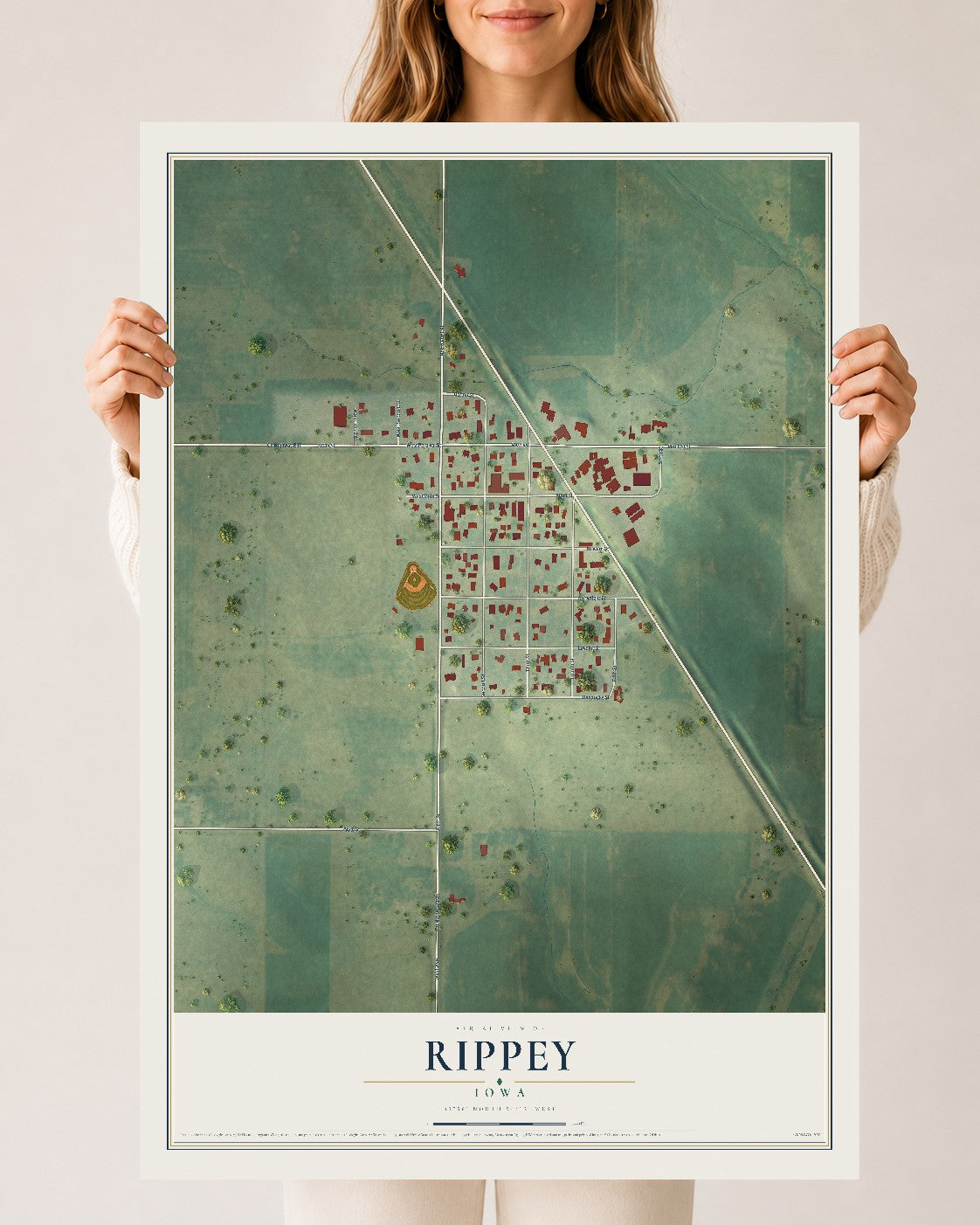 Map of Rippey, Iowa, 24 x 36 inch unframed archival matte print