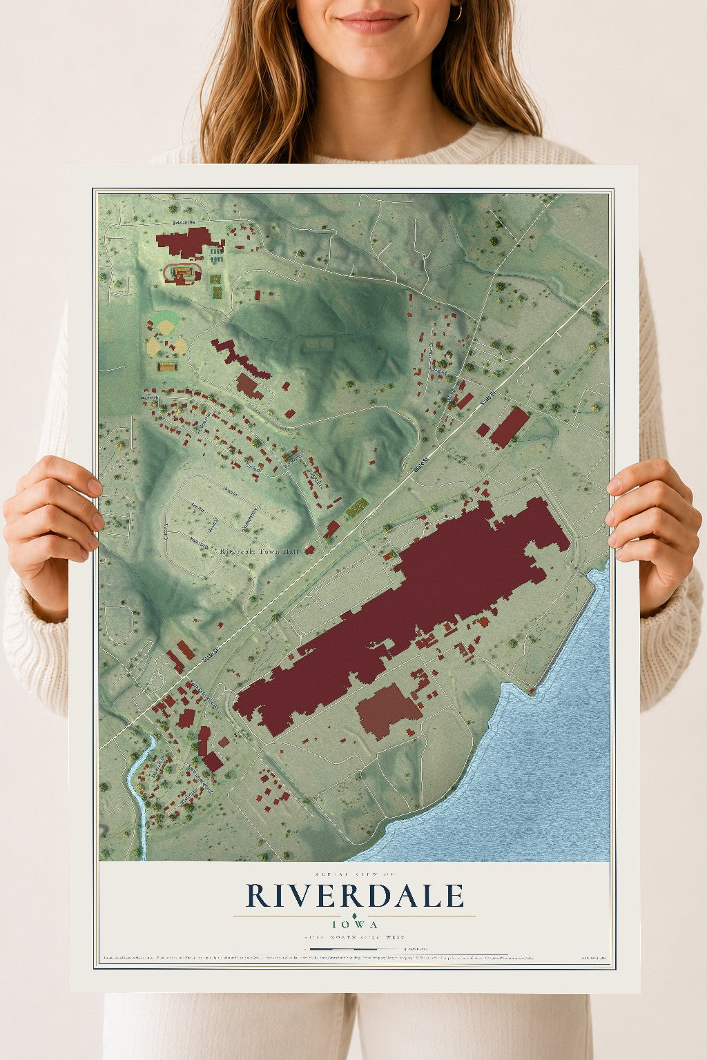 Map of Riverdale, Iowa, 18 x 24 inch unframed archival matte print