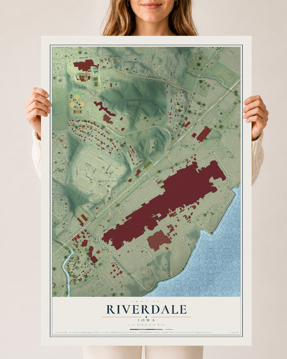 Map of Riverdale, Iowa, 24 x 36 inch unframed archival matte print
