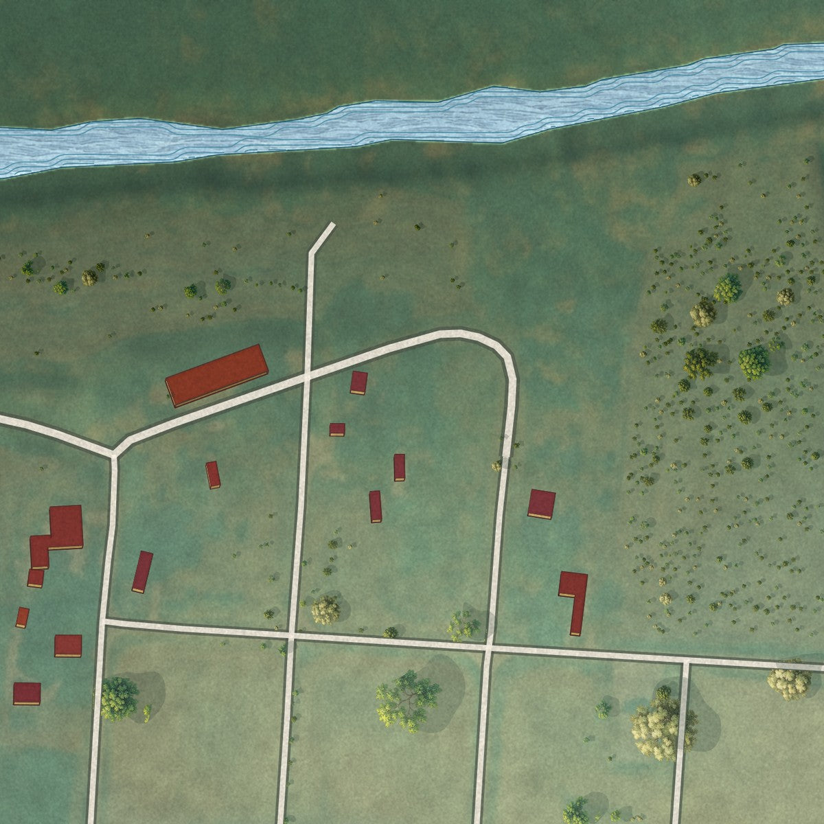 Second close-up of the map of Riverton, Iowa print showing more streets and buildings