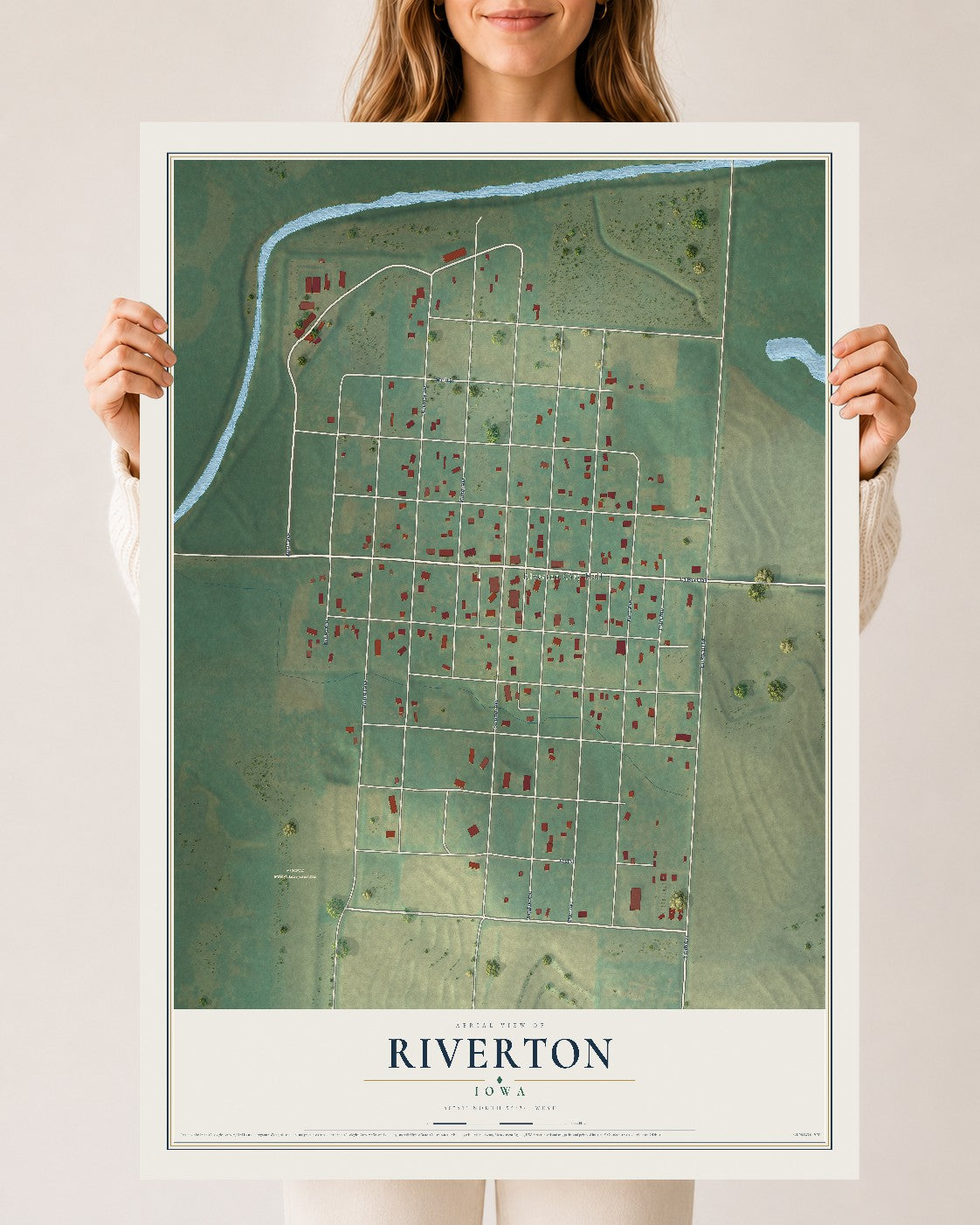 Map of Riverton, Iowa, 24 x 36 inch unframed archival matte print