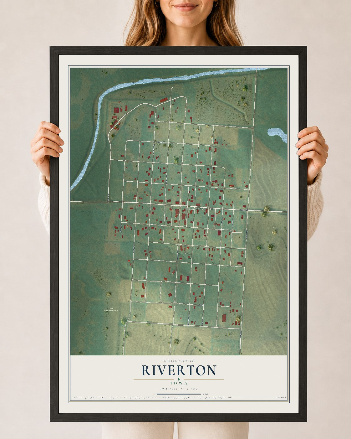 Map of Riverton, Iowa, 24 x 36 inch print in a black wood frame