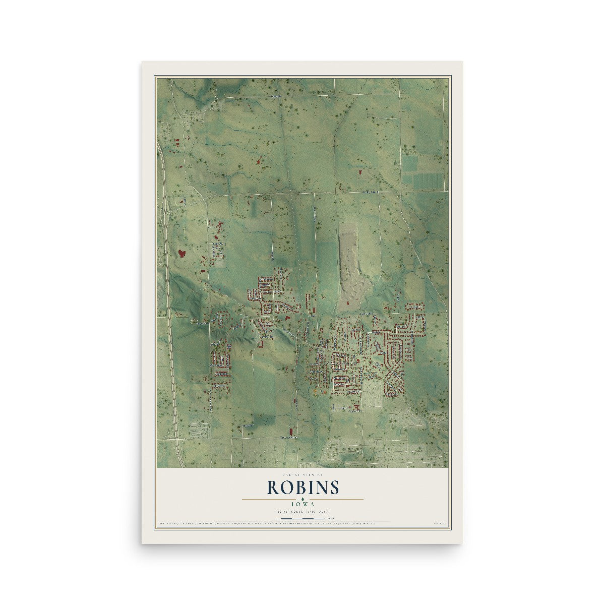 Map of Robins, Iowa, 12 x 18 inch unframed archival matte print
