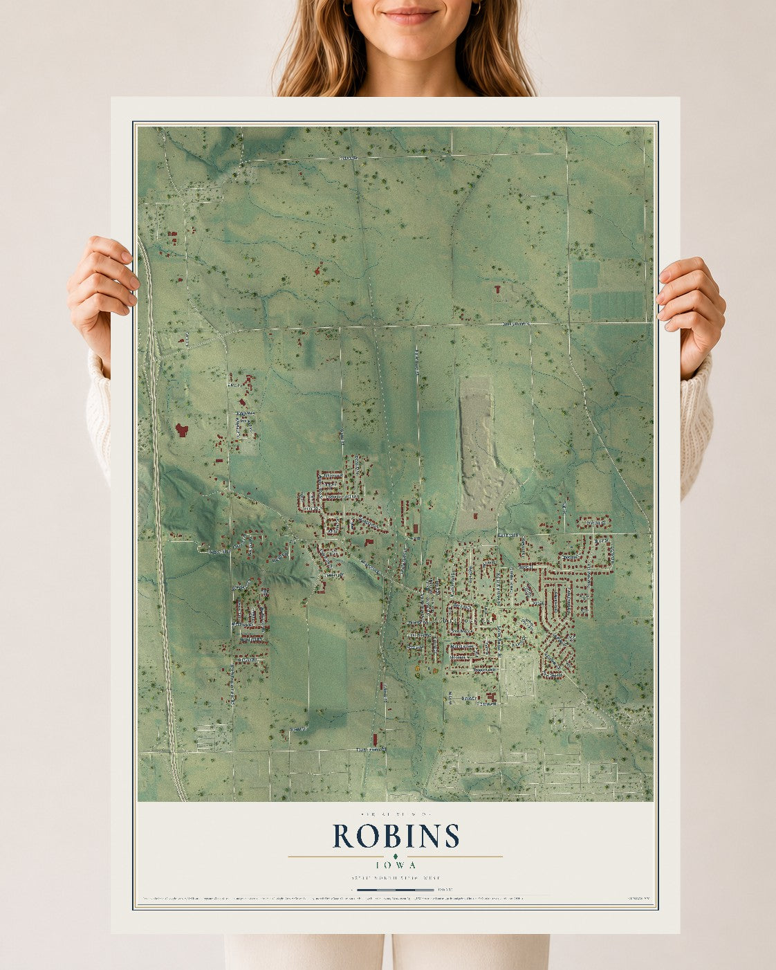 Map of Robins, Iowa, 24 x 36 inch unframed archival matte print
